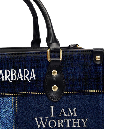 Jesuspirit | I Am Worthy | Personalized Zippered Leather Handbag With Handle | Religious Gift For Worship Friends LHBNUHN680