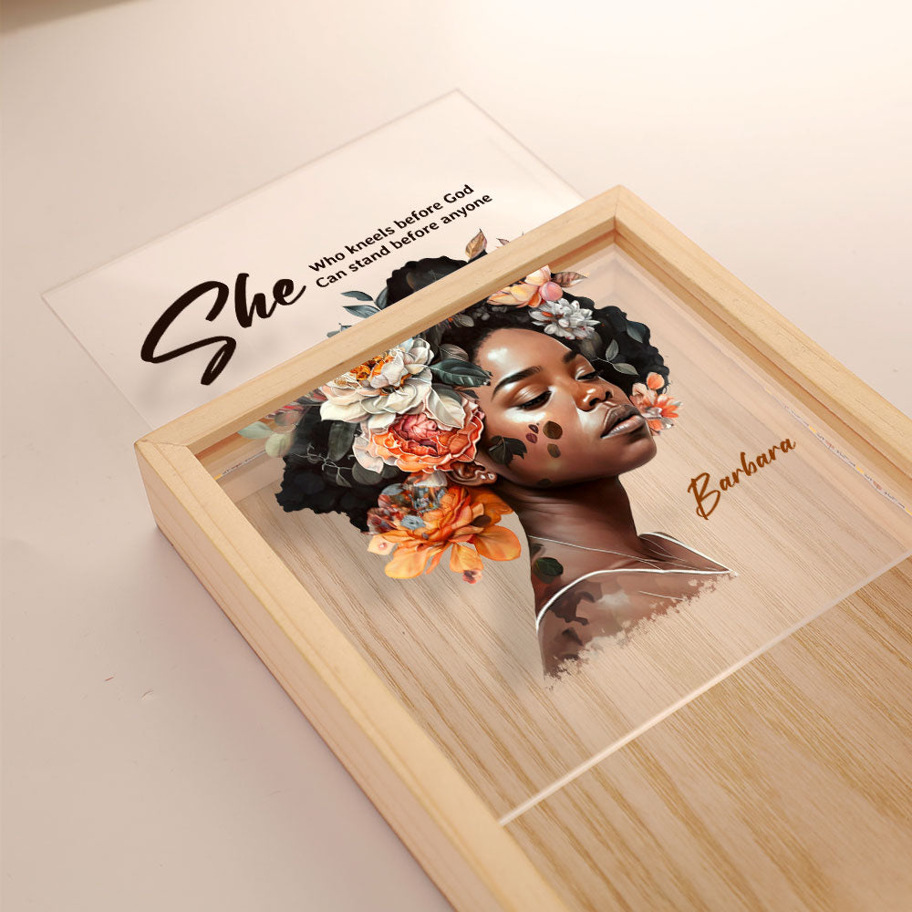 Jesuspirit Personalized Frame Light Box | She Who Kneels Before God Can Stand Before Anyone FLBHN06