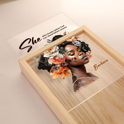 Jesuspirit Personalized Frame Light Box | She Who Kneels Before God Can Stand Before Anyone FLBHN06