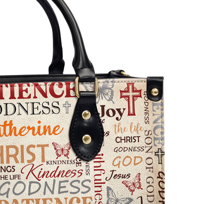 Jesuspirit | Personalized Leather Handbag With Zipper | Patience Godness Faithfulness LHBM730