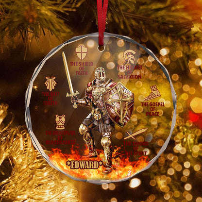 Armor Of God | Personalized 1-Side Round Glass Ornament JSURGOPPT1696M