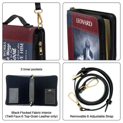 Beautiful Personalized Bible Cover - He Works All Things For The Good Of Those Who Love Him NUM315B
