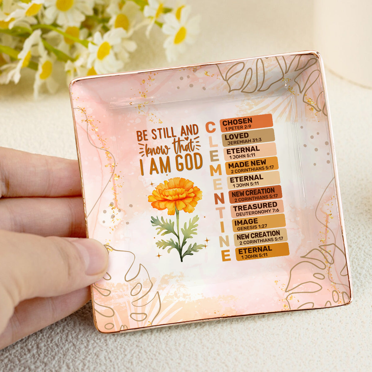 Be Still And Know That I Am God | Personalized Ceramic Ring Dish Square