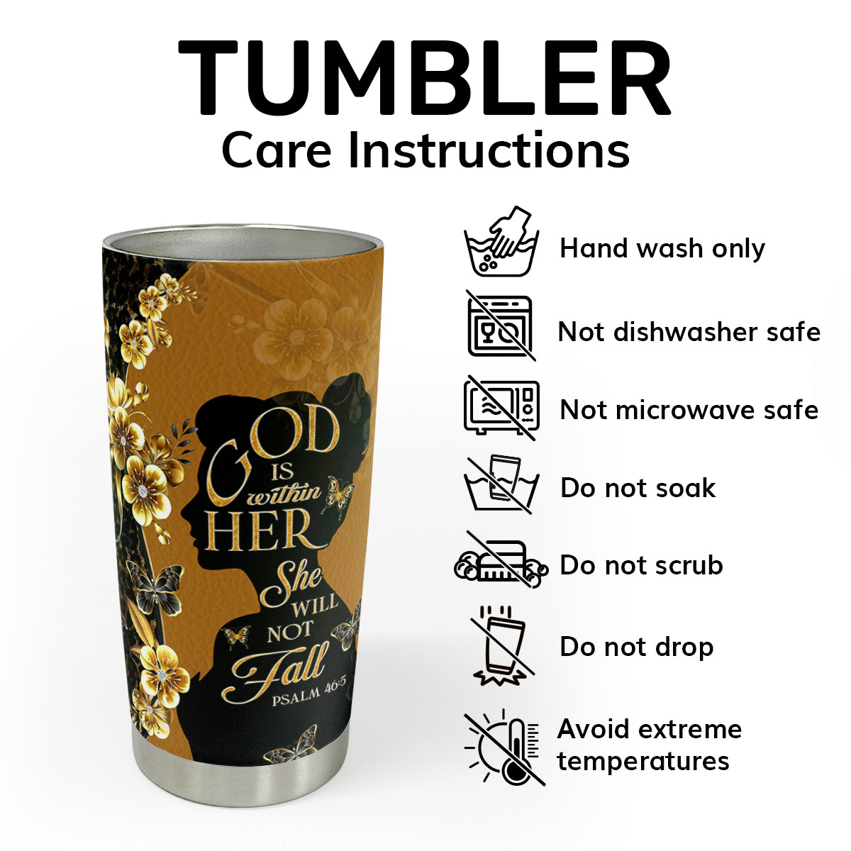 God Is Within Her She Will Not Fall | Personalized Stainless Steel Tumbler