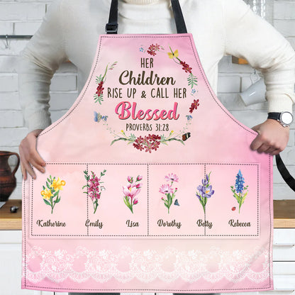 Her Children Rise Up And Call Her Blessed | Personalized Apron With Pocket