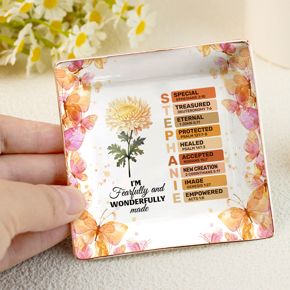 Fearfully And Wonderfully Made | Personalized Ceramic Ring Dish Square