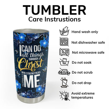 Elegant Personalized Butterfly Stainless Steel Tumbler 20oz - I Can Do All Things Through Christ Who Strengthens Me NA124