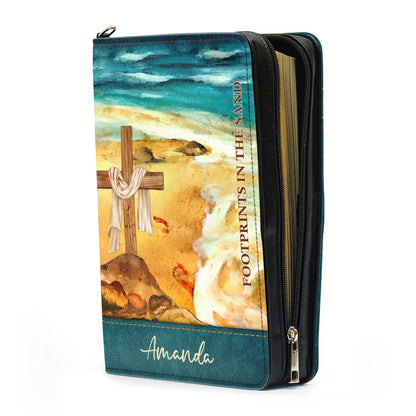 Jesuspirit Personalized Bible Cover | Leather Bible Case With Name | Footprints In The Sand BCNUHN490