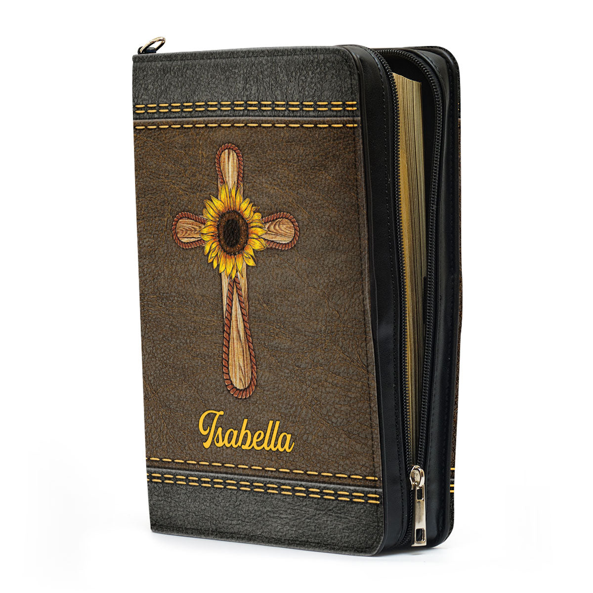 Jesuspirit Personalized Bible Cover With Handle | God Has Amazing Plan For Your Life | Cross And Sunflower | Zippered Bible Carrying Case HN150