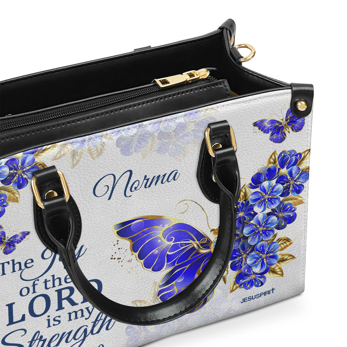 Jesuspirit | Nehemiah 8:10 | The Joy Of The Lord Is My Strength | Bible Verse Gifts For Christian Women | Personalized Leather Handbag With Handle LHBH743B