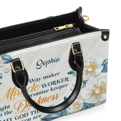 Jesuspirit Personalized Leather Handbag With Handle | Thoughtful Gift For Christians | Flower & Butterfly | Way Maker And Miracle Worker LHBHN612