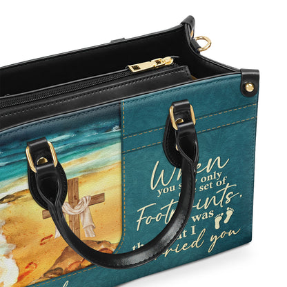 Jesuspirit | Personalized Leather Handbag With Long Strap | Footprints In The Sand | Special Gift For Christian Ladies LHBNUHN490