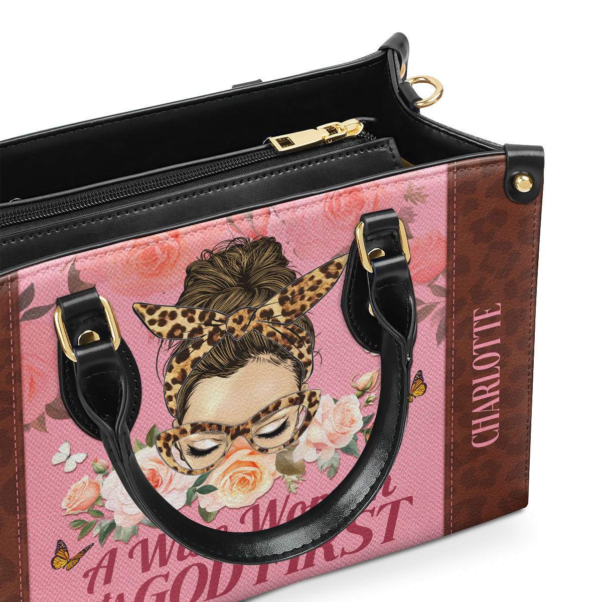 A Wise Woman Put God First | Personalized Leather Handbag JSLHBPH1362TA