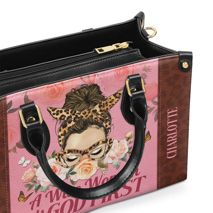 A Wise Woman Put God First | Personalized Leather Handbag JSLHBPH1362TA