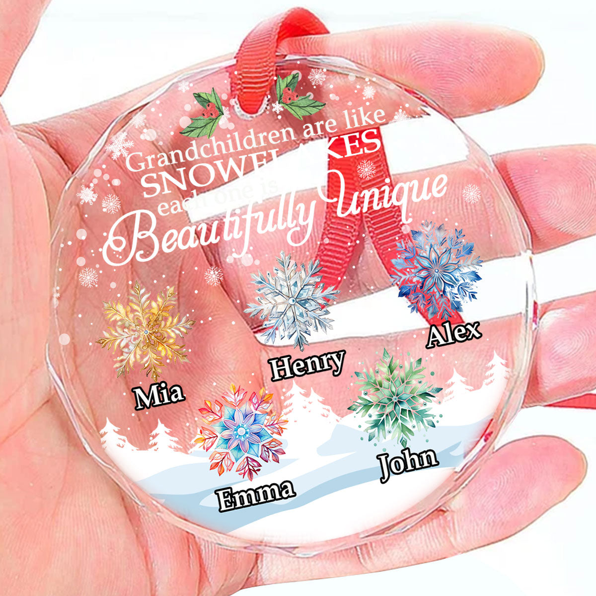 Grandchildren Are Like Snowflakes | Personalized 1-Side Round Glass Ornament