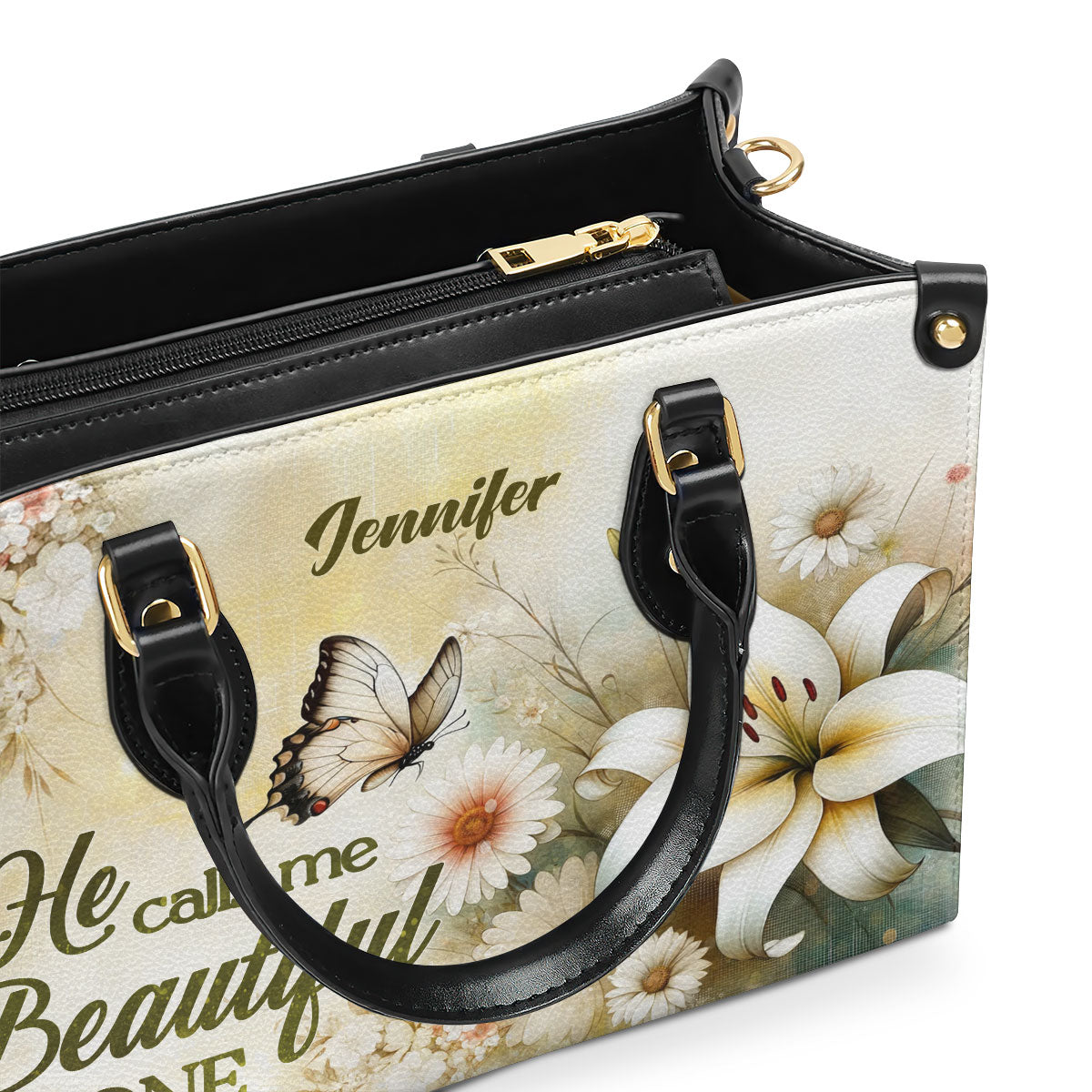 Jesuspirit | Personalized Leather Handbag With Zipper | He Calls Me Beautiful One LHBHN689