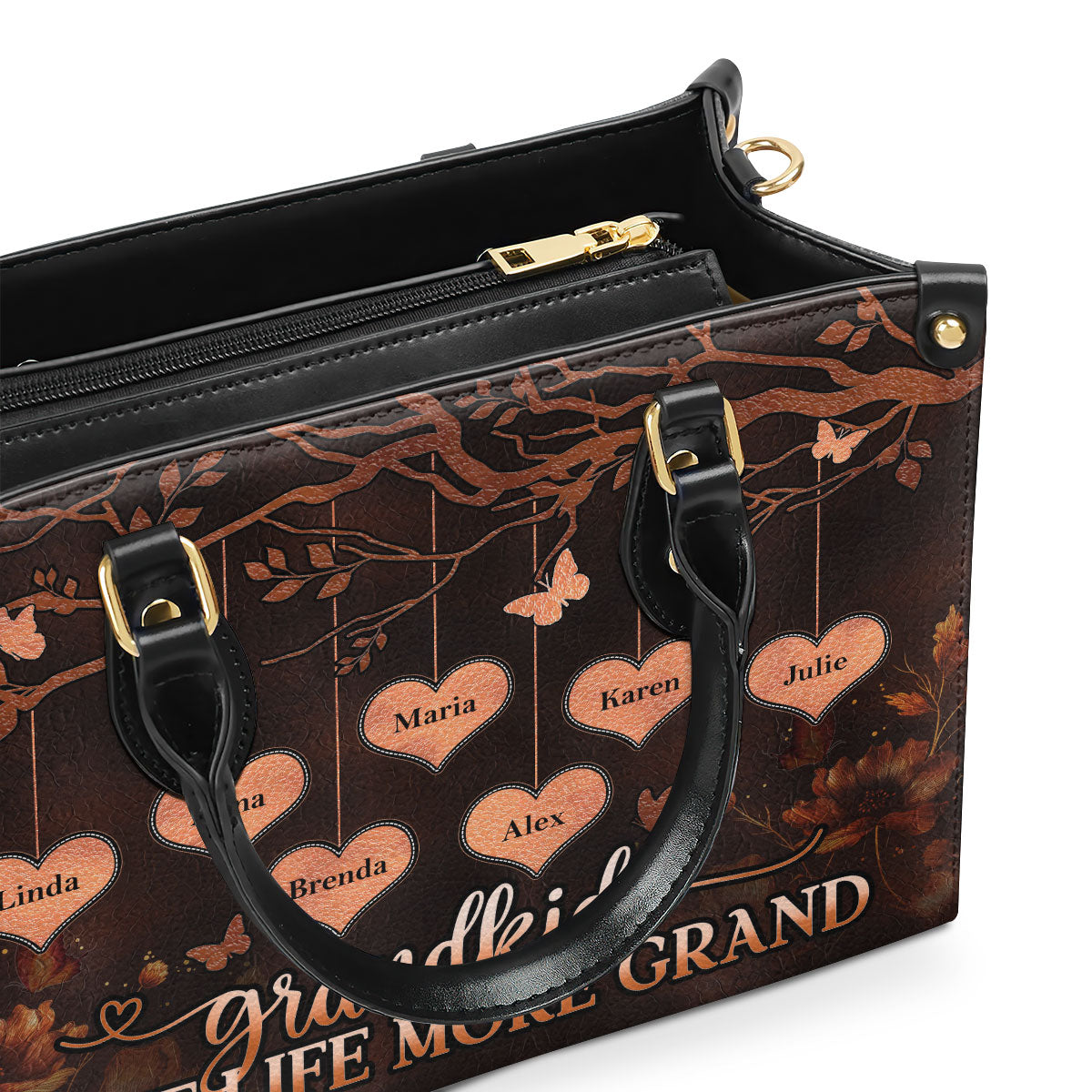 Grandkids Make Life More Grand | Personalized Leather Handbag With Zipper LHBM799