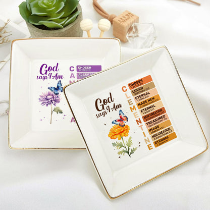 Birth Month Flowers Butterflies | Personalized Jewelry Dish