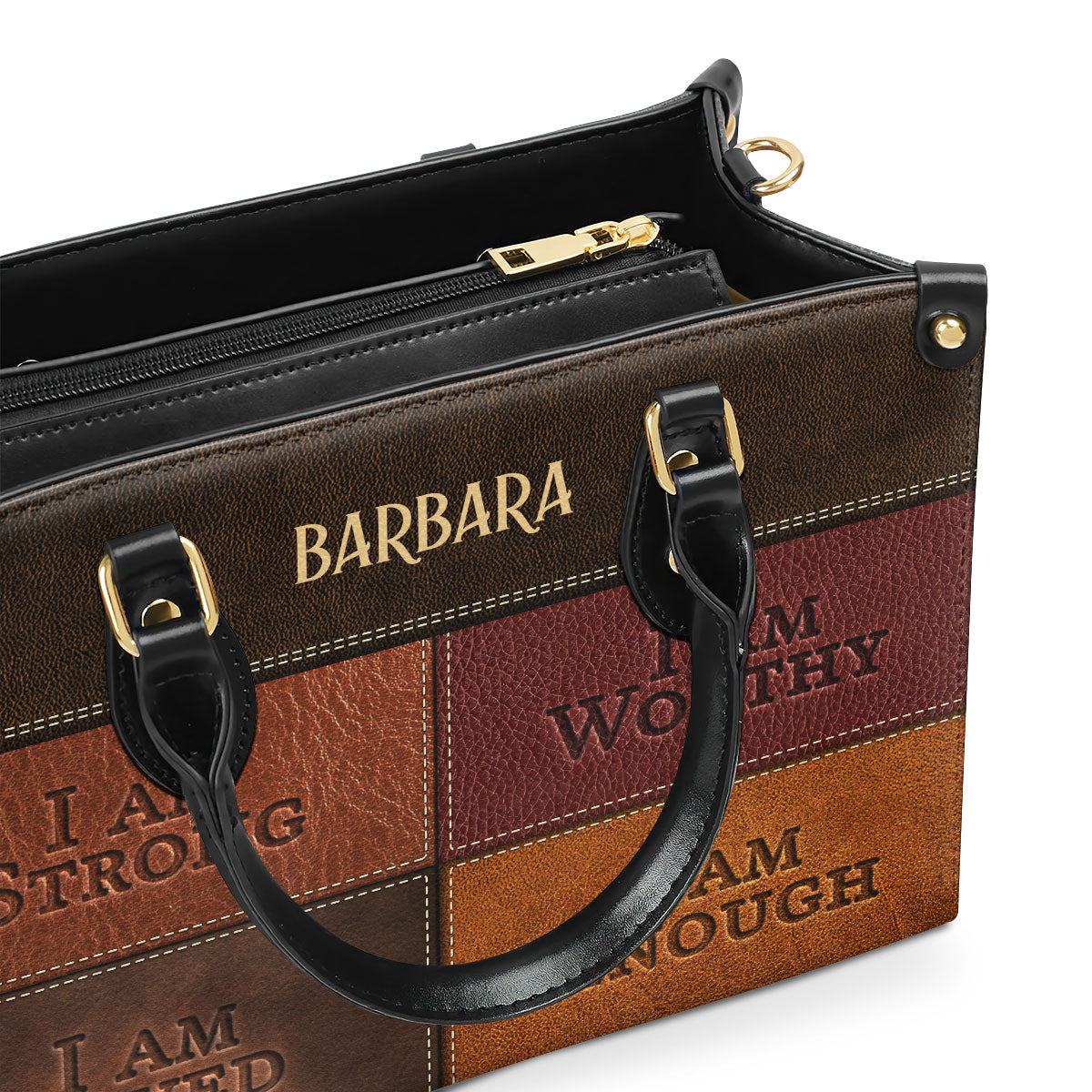 Jesuspirit | I Am Strong | Personalized Zippered Leather Handbag With Handle | Religious Gift For Worship Friends LHBNUHN680