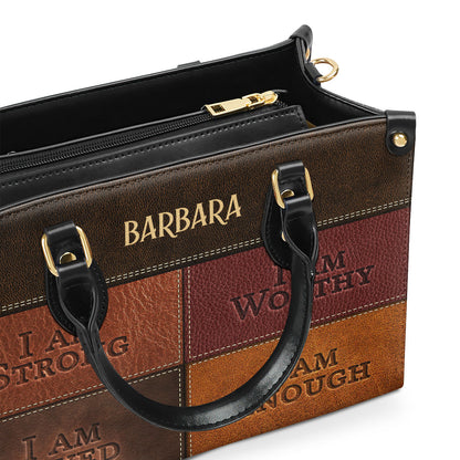 Jesuspirit | I Am Strong | Personalized Zippered Leather Handbag With Handle | Religious Gift For Worship Friends LHBNUHN680
