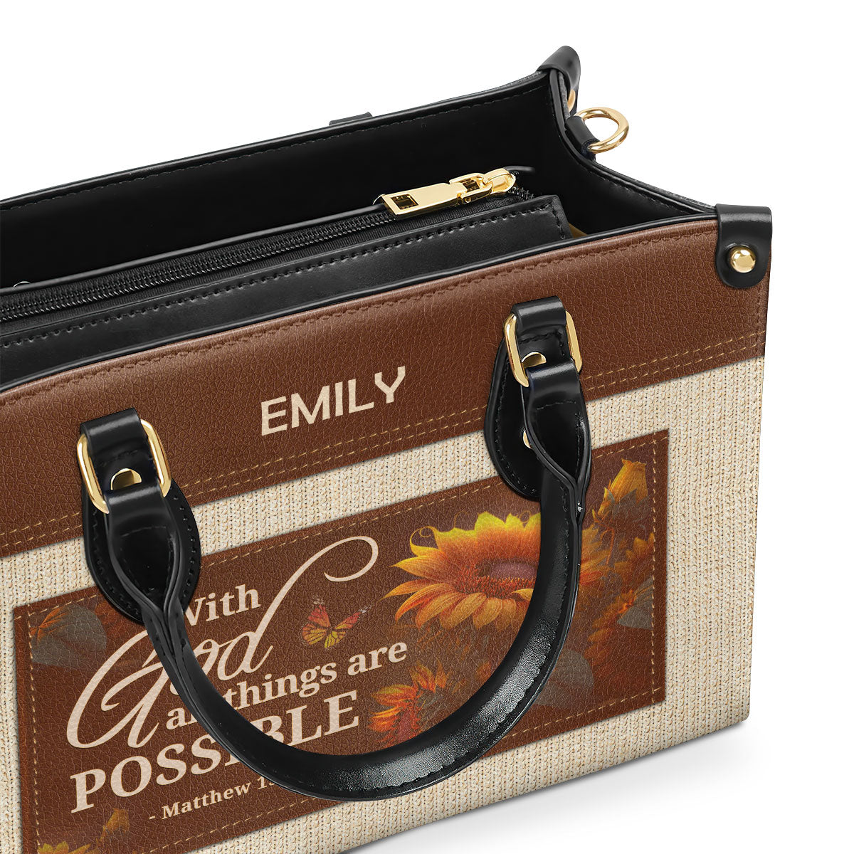 Jesuspirit | Personalized Leather Handbag With Zipper | With God All Things Are Possible LHBM786
