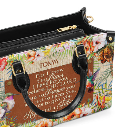 Jesuspirit | Personalized Leather Handbag With Zipper | For I Know The Plans I Have For You LHBM787
