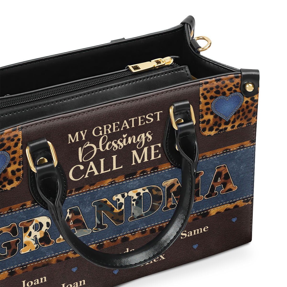 Jesuspirit | My Greatest Blessings Call Me Grandma/Nana | Personalized Leather Handbag With Zipper LHBM798
