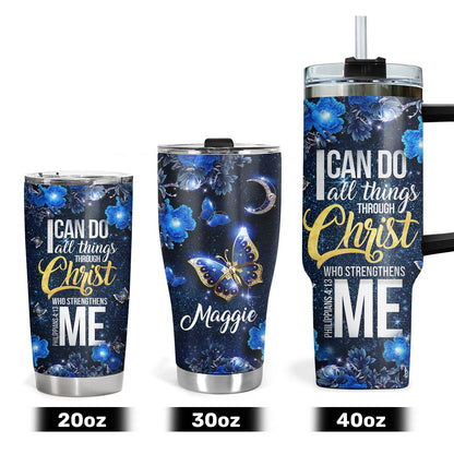 Elegant Personalized Butterfly Stainless Steel Tumbler 20oz - I Can Do All Things Through Christ Who Strengthens Me NA124