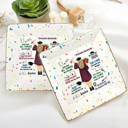 With God All Things Are Possible | Personalized Ceramic Ring Dish Square