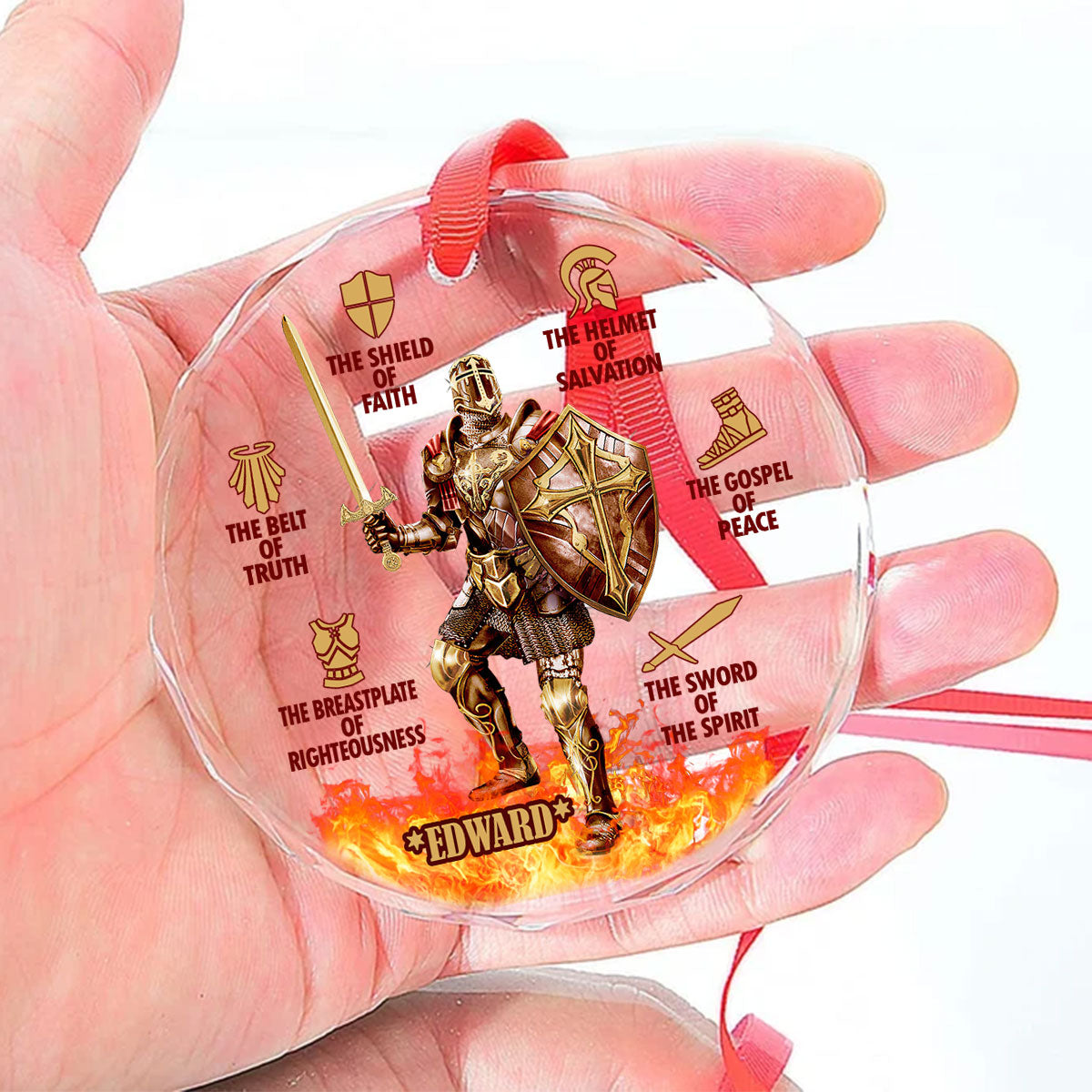 Armor Of God | Personalized 1-Side Round Glass Ornament JSURGOPPT1696M