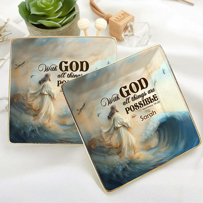 With God All Things Are Possible Matthew 19:26 | Personalized Ceramic Ring Dish Square