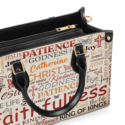 Jesuspirit | Personalized Leather Handbag With Zipper | Patience Godness Faithfulness LHBM730