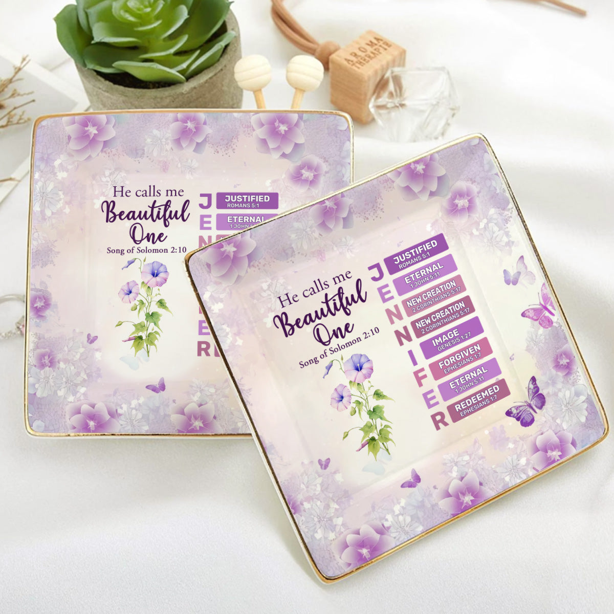 He Calls Me Beautiful One | Personalized Ceramic Ring Dish Square