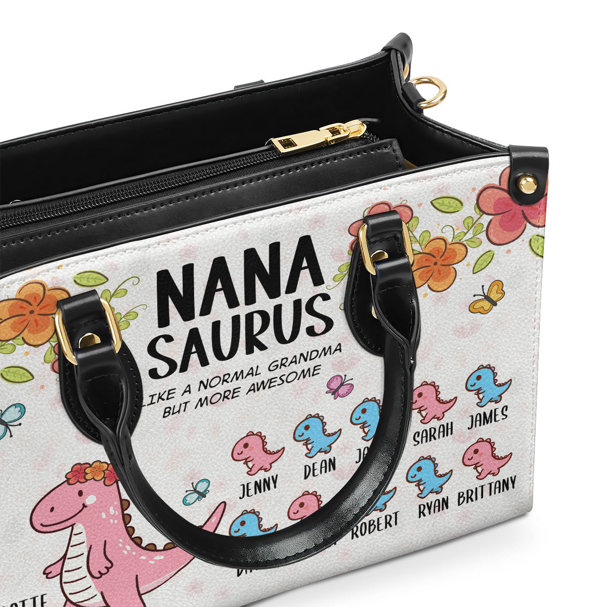 Nanasaurus | Personalized Leather Handbag With Zipper LHBHN03