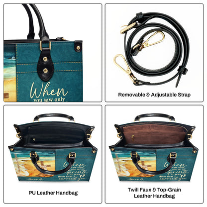 Jesuspirit | Personalized Leather Handbag With Long Strap | Footprints In The Sand | Special Gift For Christian Ladies LHBNUHN490