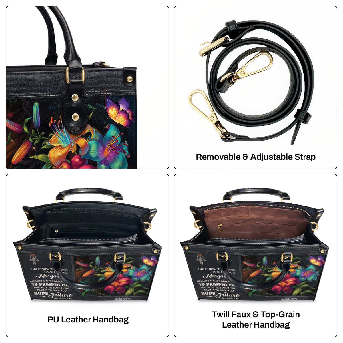 For I Know The Plans I Have For You - Beautiful Personalized Flower Leather Handbag NUH283