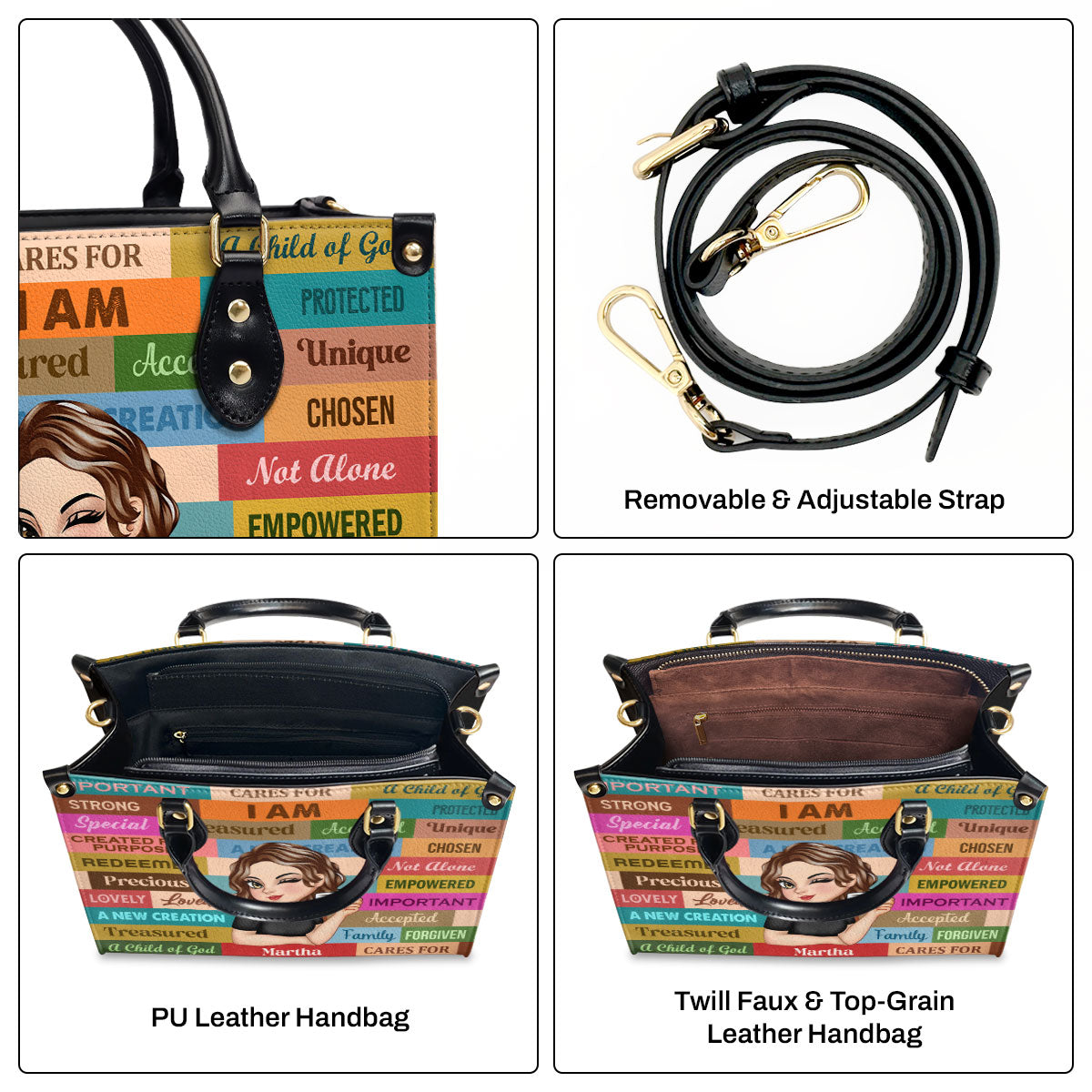 I Am | Personalized Leather Handbag JSLHBPH1348L