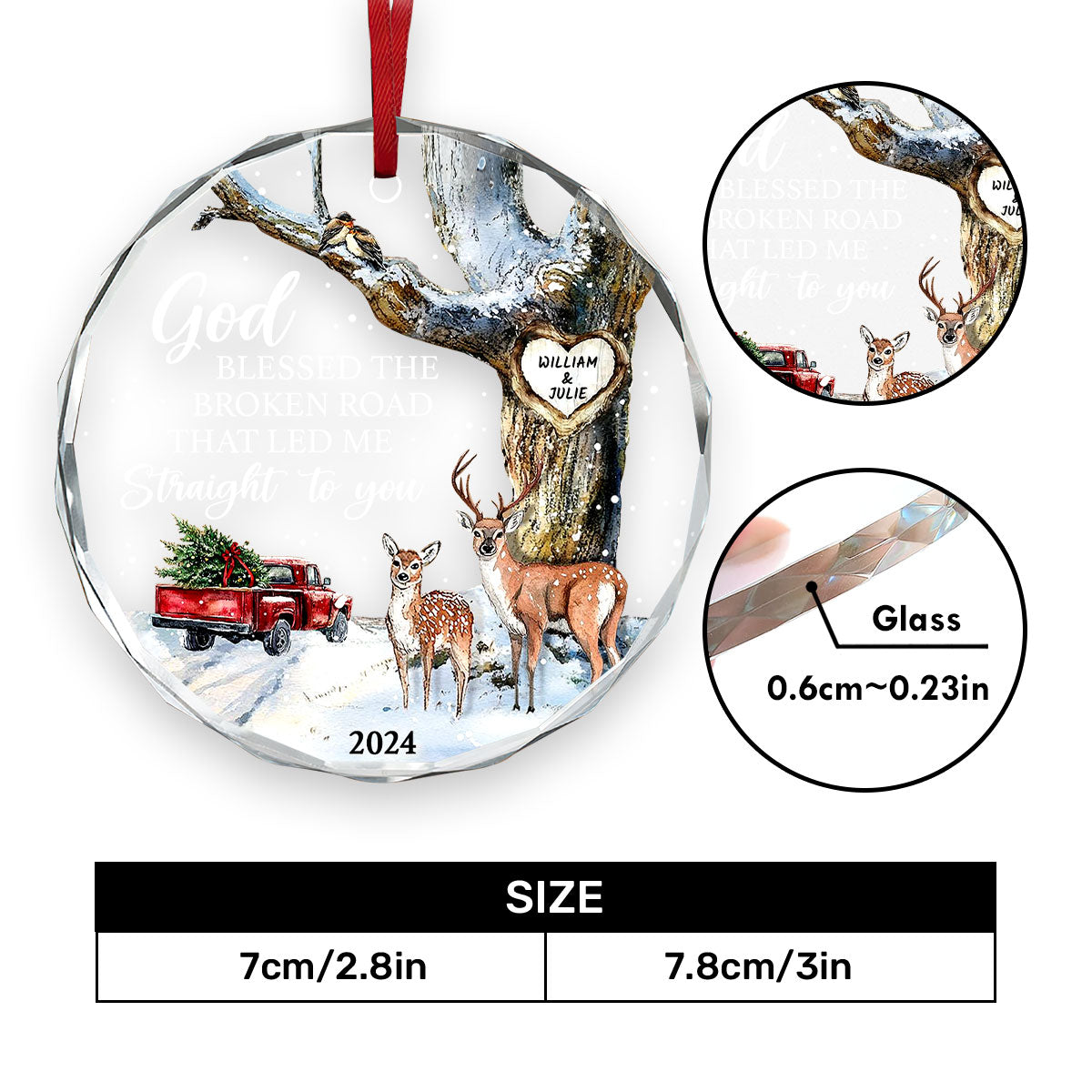 God Blessed The Broken Road That Led Me Straight To You | Personalized 1-Side Round Glass Ornament JSURGOPPT2582D