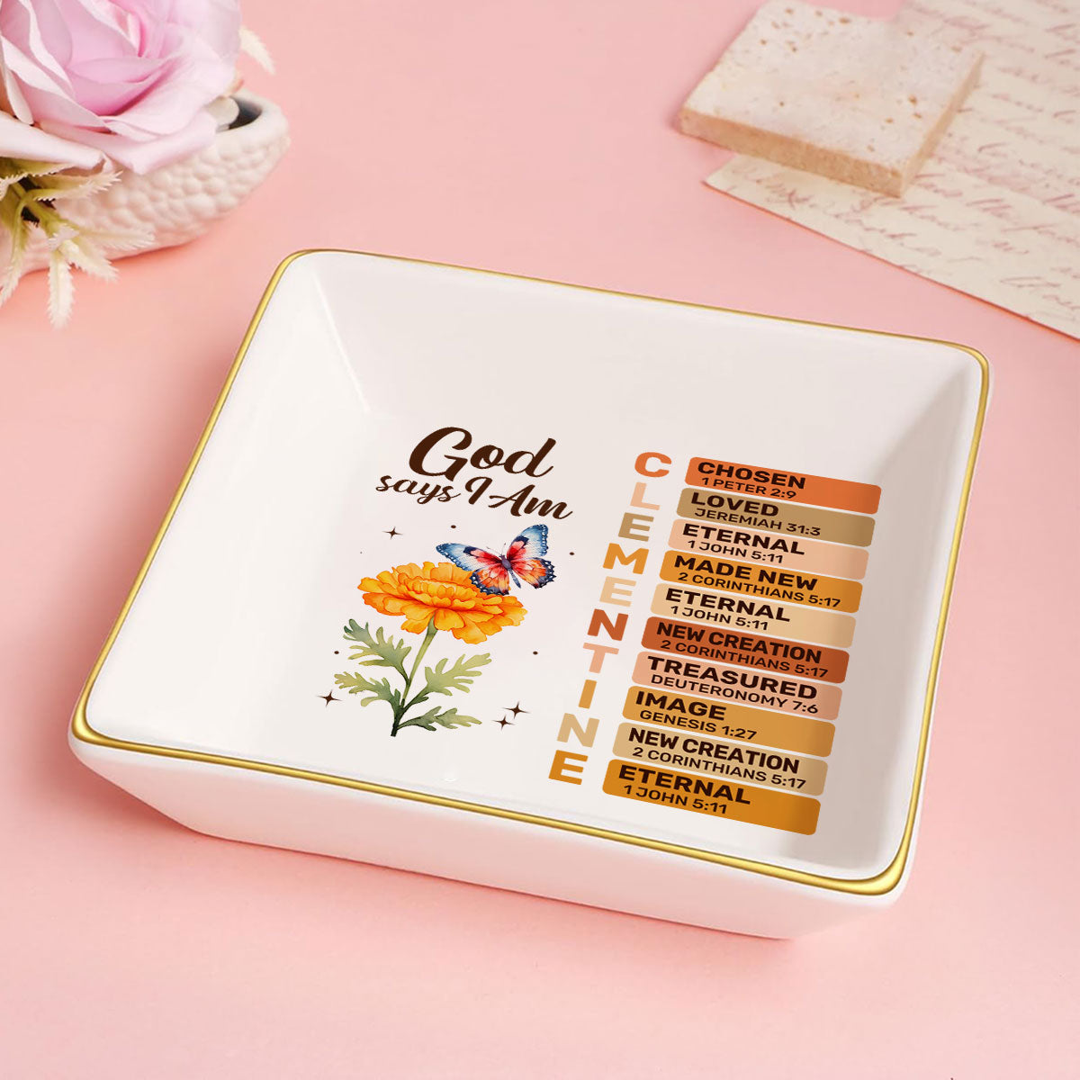 Birth Month Flowers Butterflies | Personalized Jewelry Dish