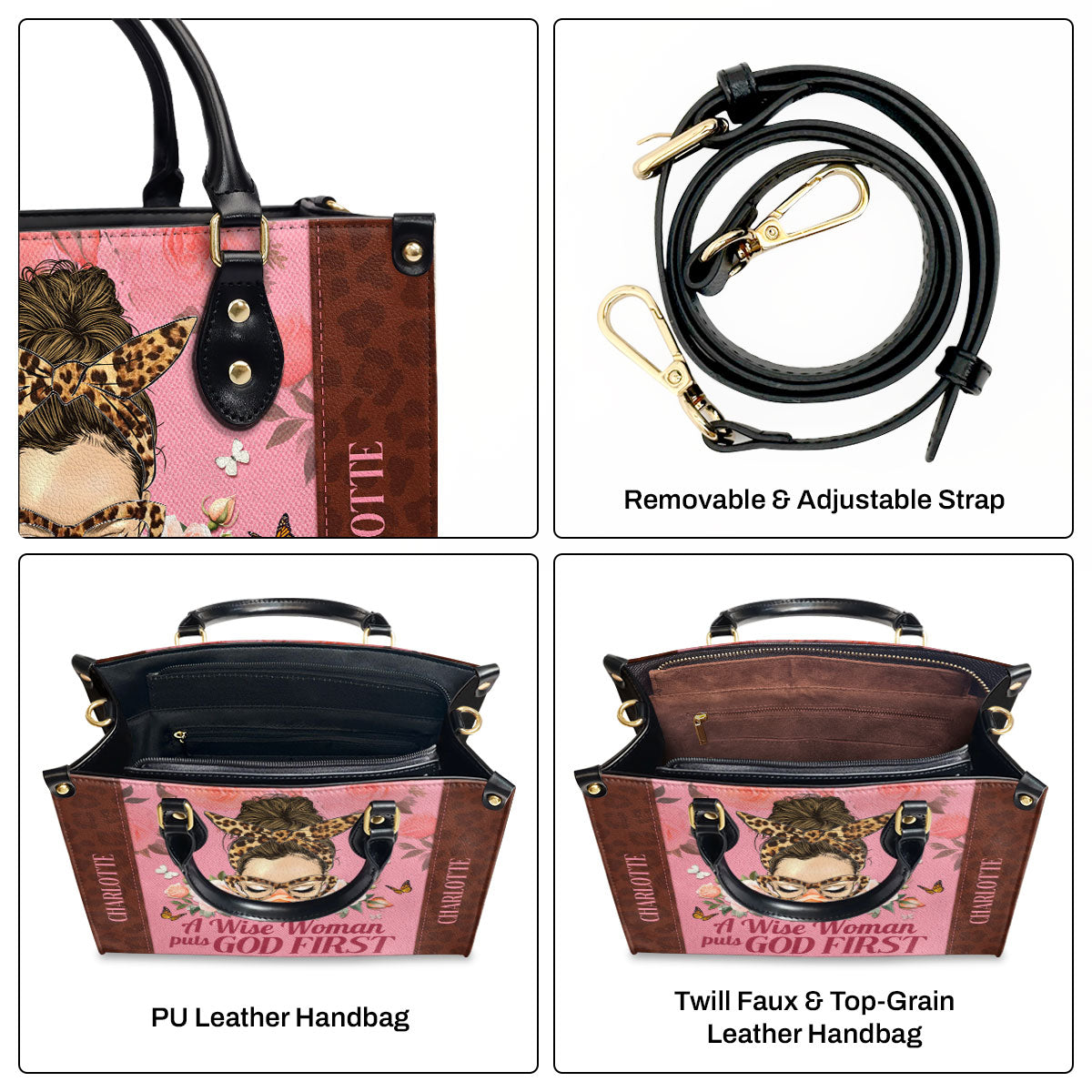 A Wise Woman Put God First | Personalized Leather Handbag JSLHBPH1362TA