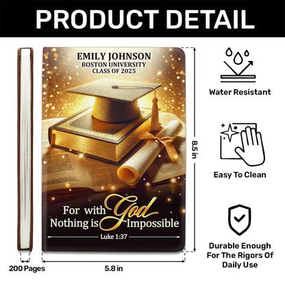 For With God, Nothing Is Impossible - Personalized Leather Cover Notebook