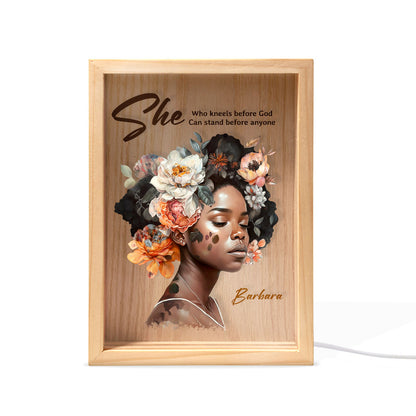 Jesuspirit Personalized Frame Light Box | She Who Kneels Before God Can Stand Before Anyone FLBHN06