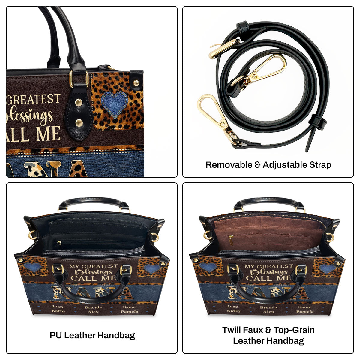 Jesuspirit | My Greatest Blessings Call Me Grandma/Nana | Personalized Leather Handbag With Zipper LHBM798