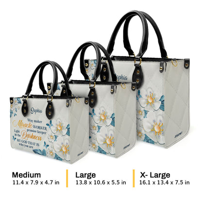 Jesuspirit Personalized Leather Handbag With Handle | Thoughtful Gift For Christians | Flower & Butterfly | Way Maker And Miracle Worker LHBHN612