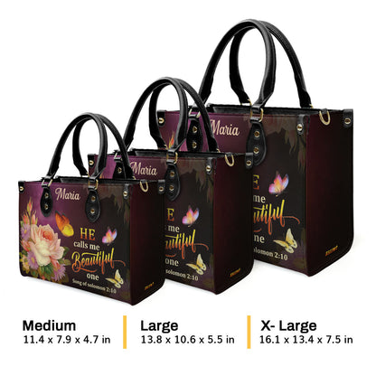 Jesuspirit | Personalized Leather Handbag With Handle | Solomon 2:10 | Flower And Butterfly | He Calls Me Beautiful One LHBMM676