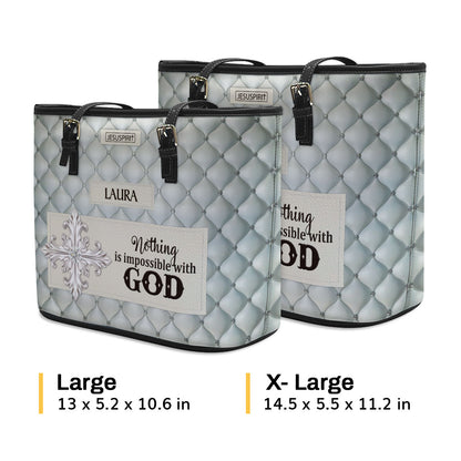 Beautiful Cross Large Leather Tote Bag - Nothing Is Impossible With God HH363
