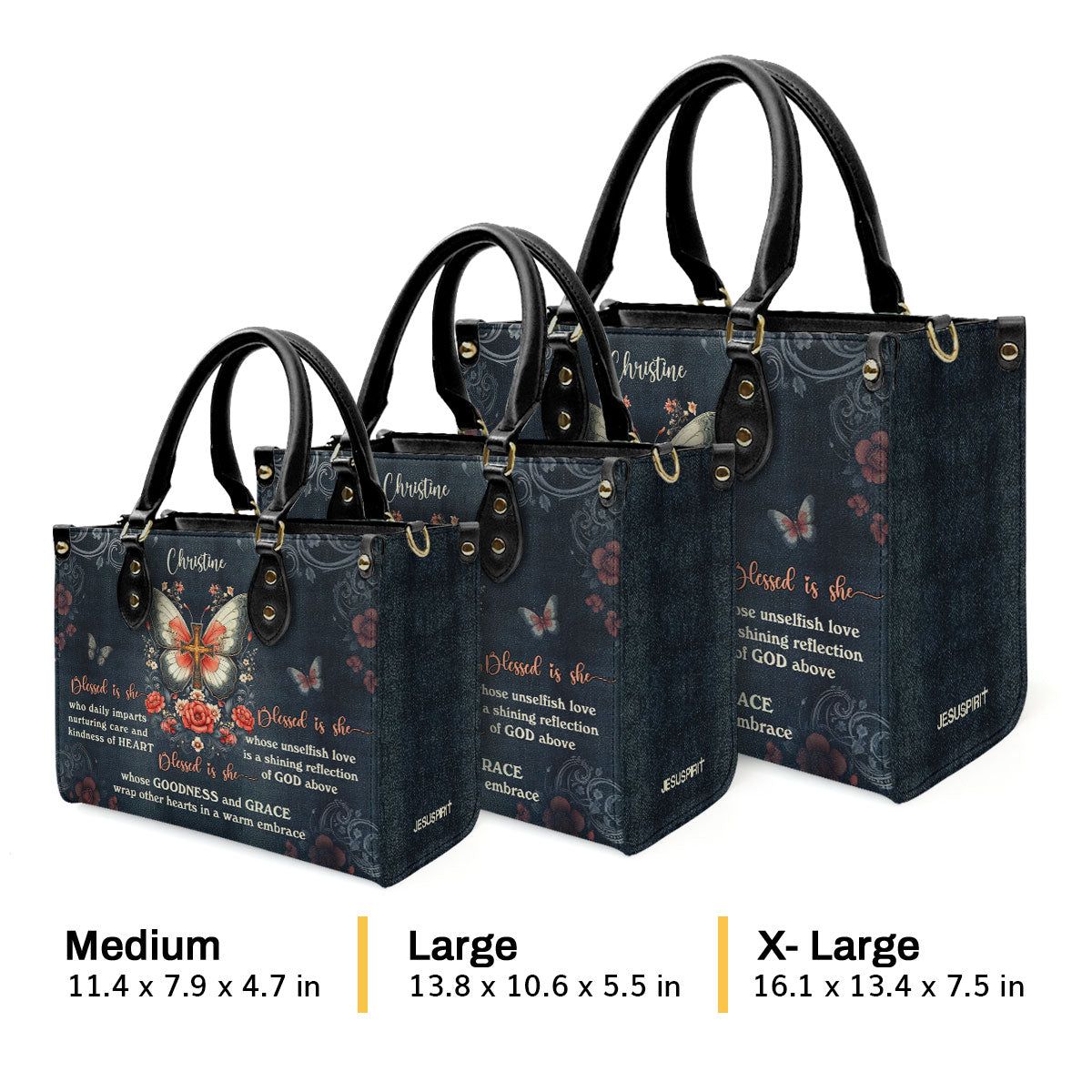 Jesuspirit | Personalized Leather Handbag With Zipper | Blessed Is She LHBM750
