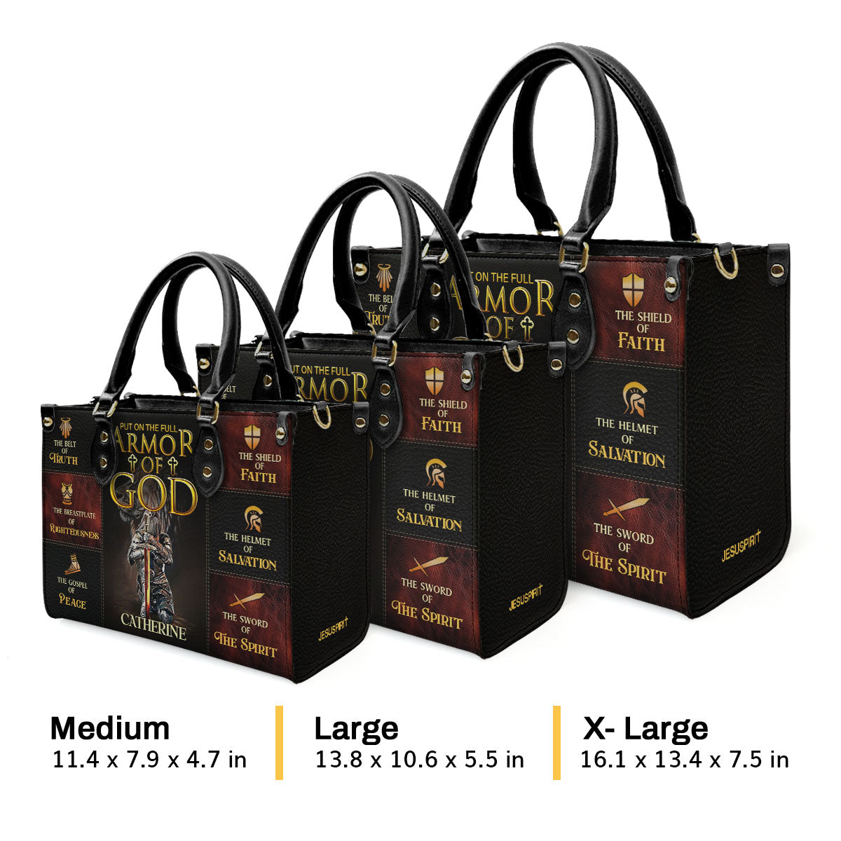 Jesuspirit | Personalized Leather Handbag With Zipper | Armor Of God LHBM777