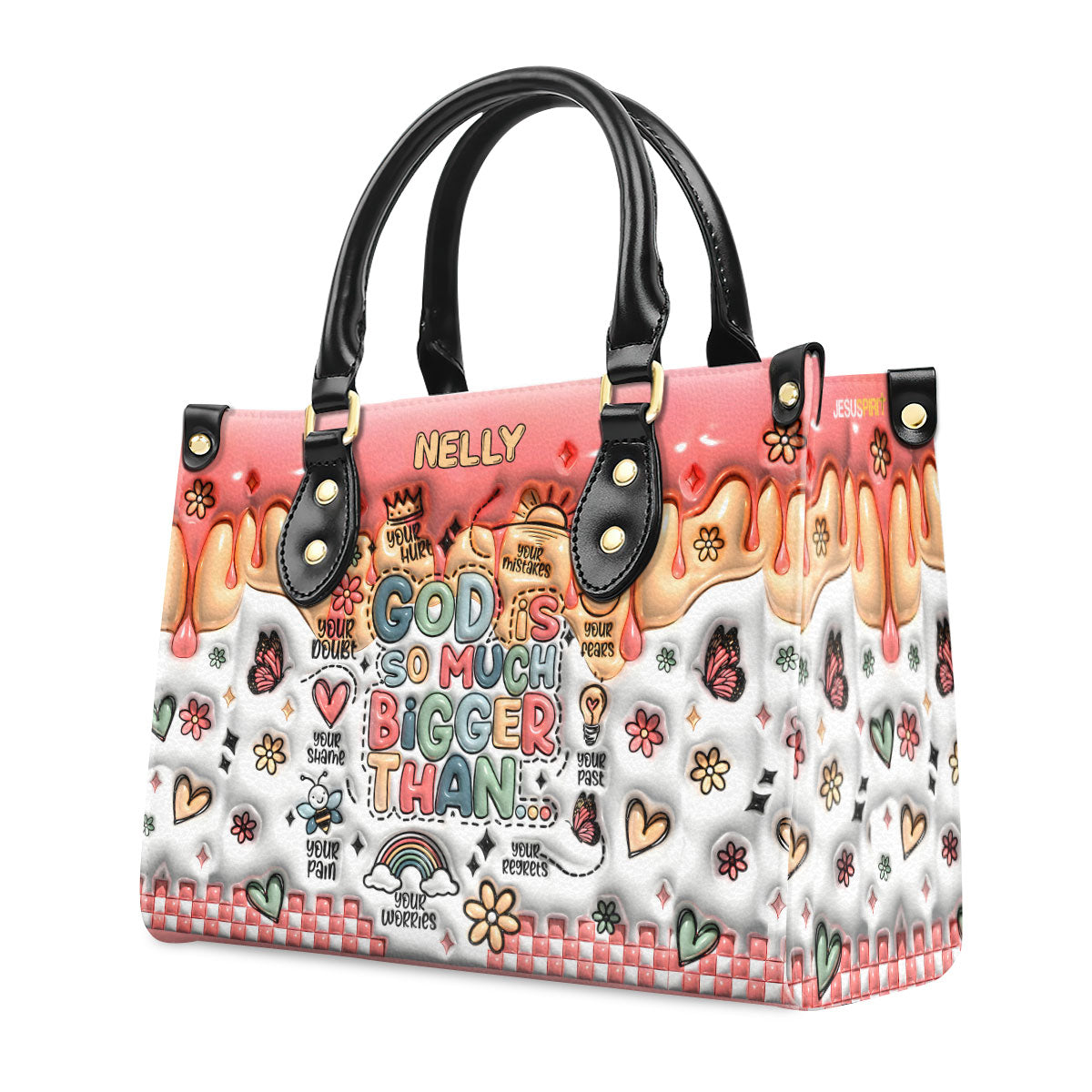 God Is Bigger Than| Personalized Leather Handbag With Zipper LHBN08