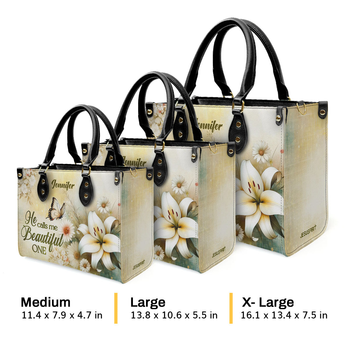 Jesuspirit | Personalized Leather Handbag With Zipper | He Calls Me Beautiful One LHBHN689